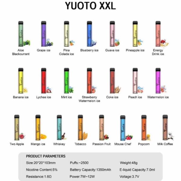 YUOTO XXL DISPOSABLE VAPE 2500 PUFFS DUBAI UAE