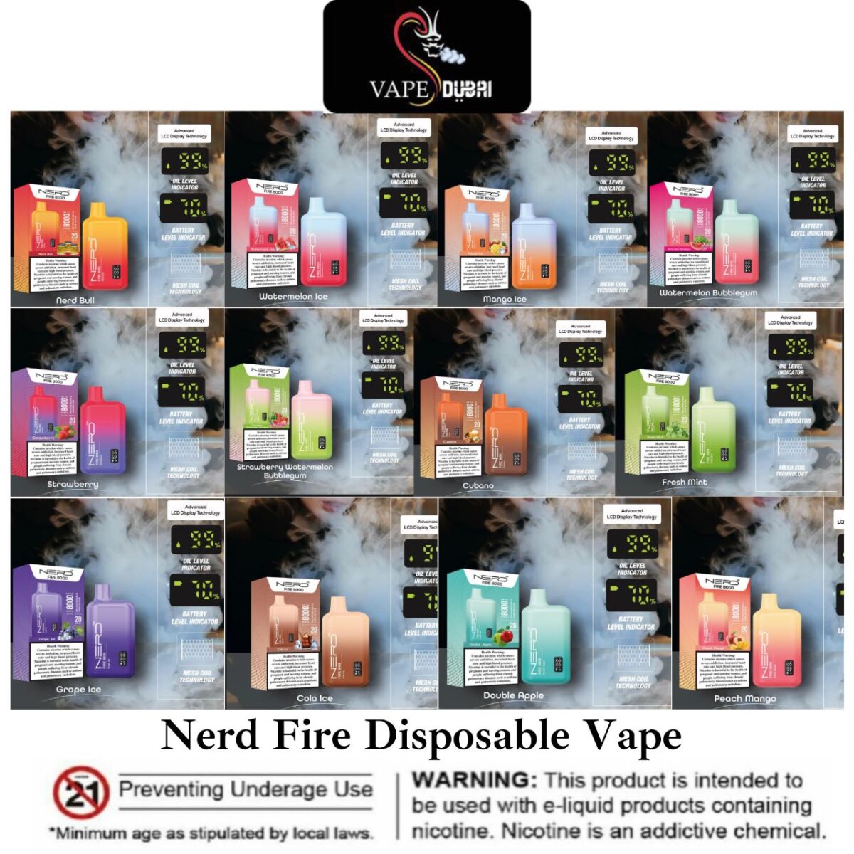 Nerd Fire 8000 Puffs Disposable Vape (2% Nicotine)