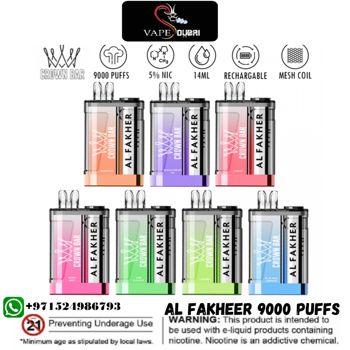 Al Fakher 9000 Puffs Crystal Crown Bar Disposable Vape