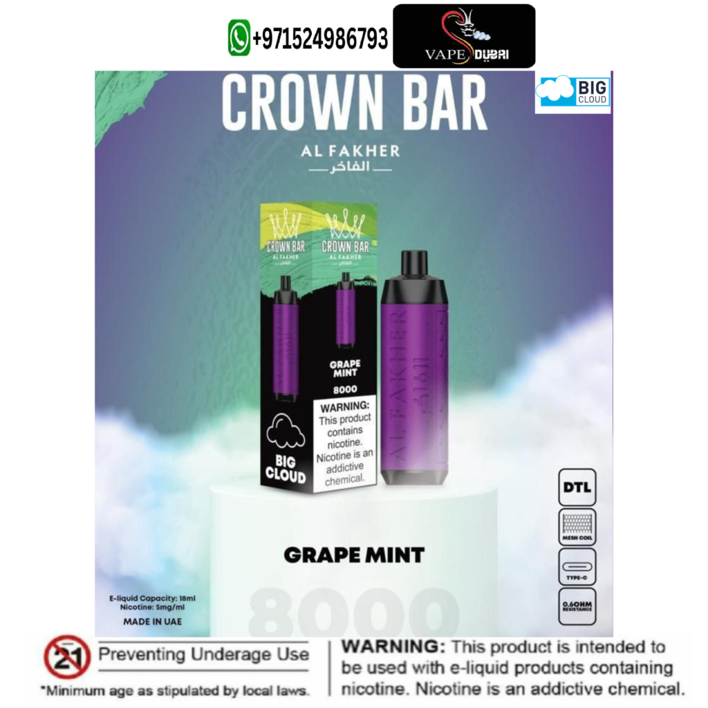 Best Al Fakher Grape Mint Crown Bar 8000 Puffs Disposable